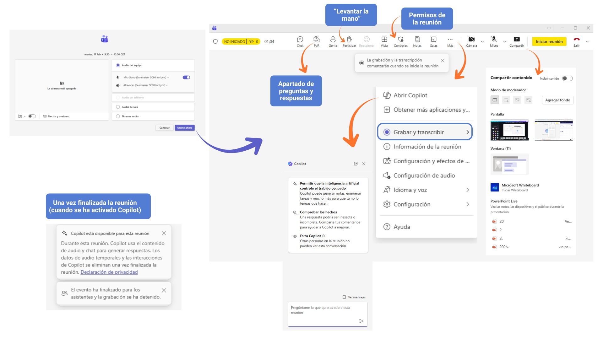 Llamadas, reuniones o eventos de Teams Chat de Teams